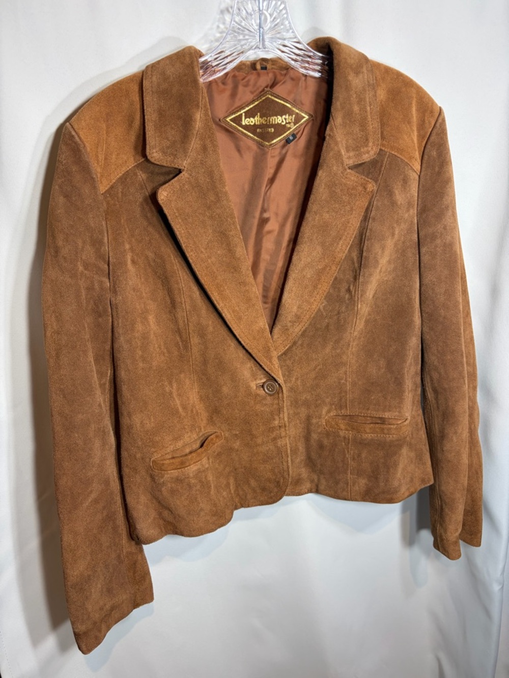Vintage Brown 100% Leather Suede Blazer Jacket Size 16